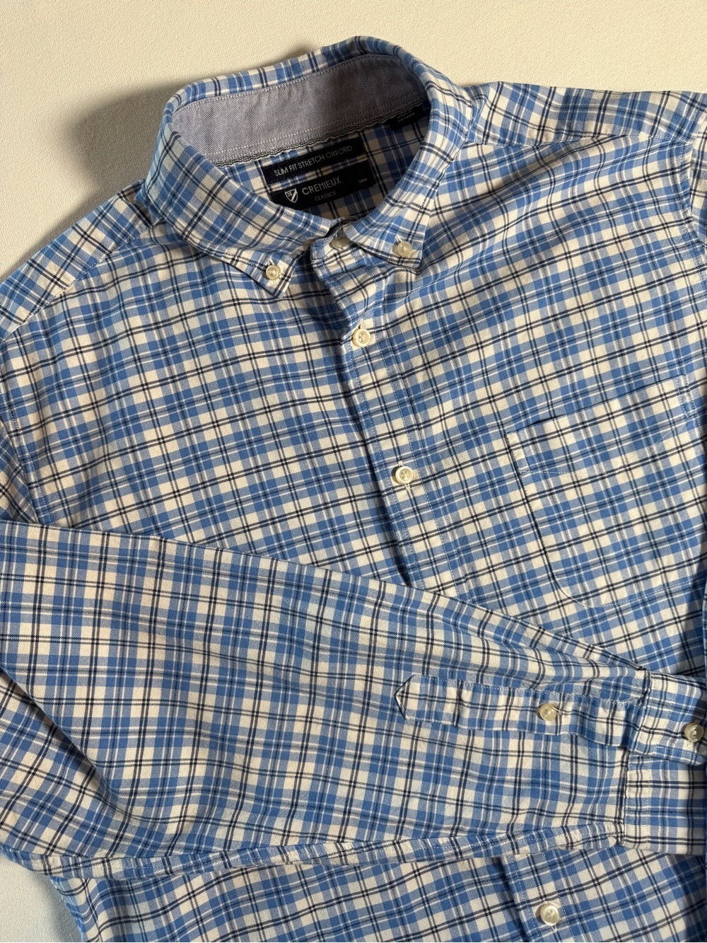 Cremieux Classics Slim Fit Stretch Oxford White/Blue Plaid Button-Down Shirt